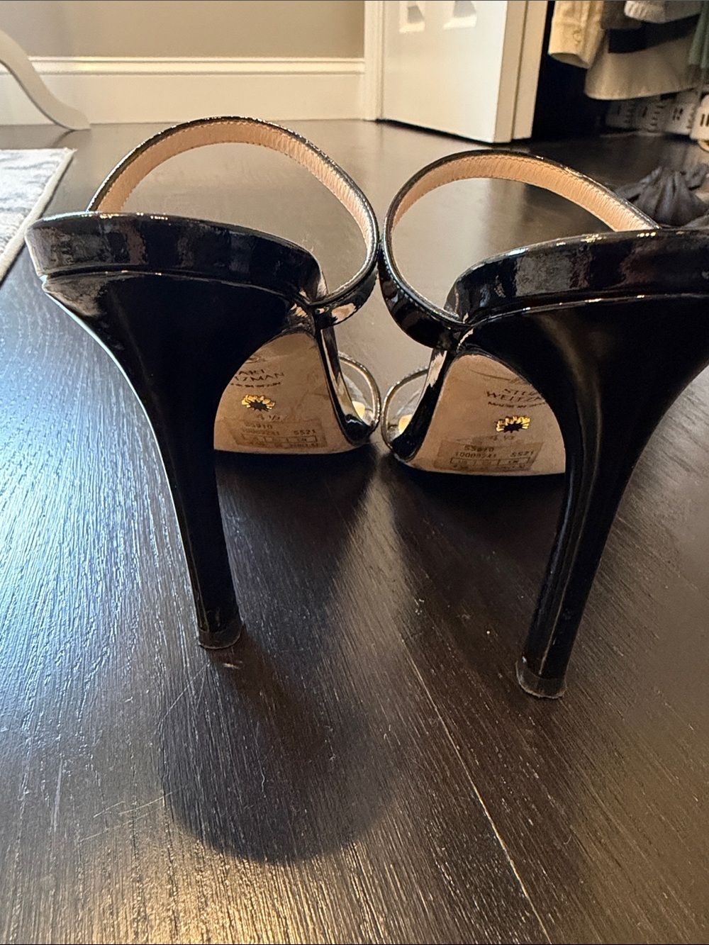 Stuart Weitzman Black Patent Double-Strap Slide Heels Size 4.5 - Picture 3 of 5